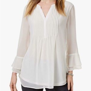 Charter Club Women's Double Ruffle Solid Pintuck Top Shirt Blouse